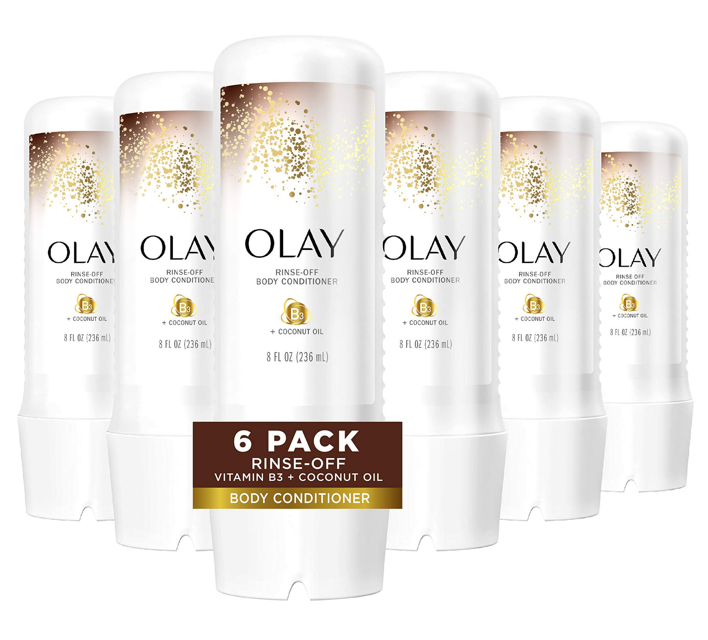 Olay In-Shower Rinse-Off Body Conditioner for Dry Skin with B3 and Coconut Oil for Lasting Hydration, 8 Fl Oz (Pack of 6)