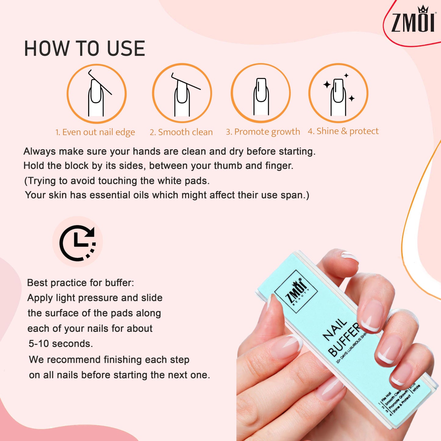 ZMOI Pro Nail Buffer Block - 2 Pack Luxurious Shine Korean 4-Way Nail Buffing Block - Natural Shine Nails - Manicure/Pedicure Tools for Home and Salon
