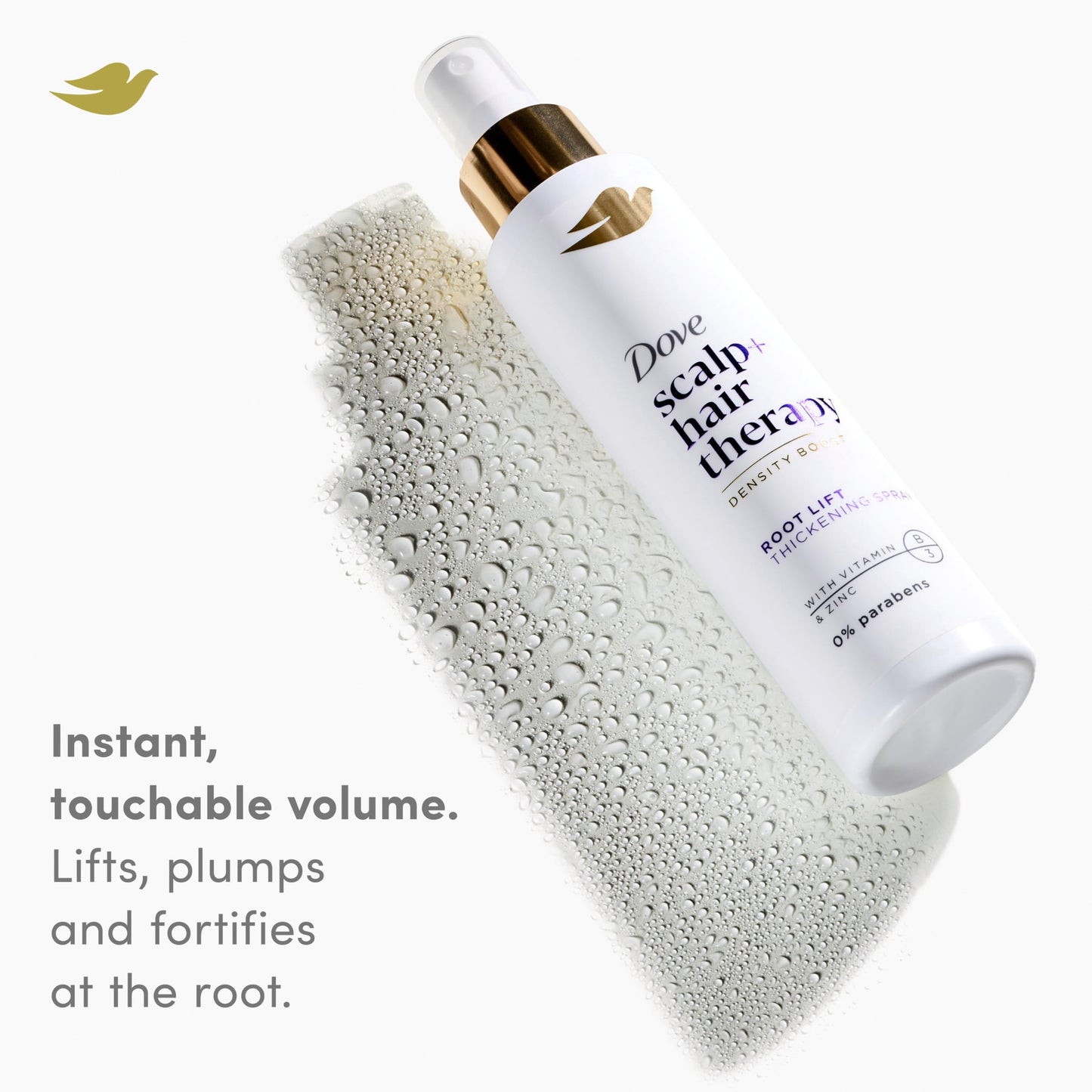 Dove Density Boost Root Lift Thickening Spray for Fuller Hair and Scalp Therapy, with Vitamin B3, Zinc and 0% sulfates, 5 oz