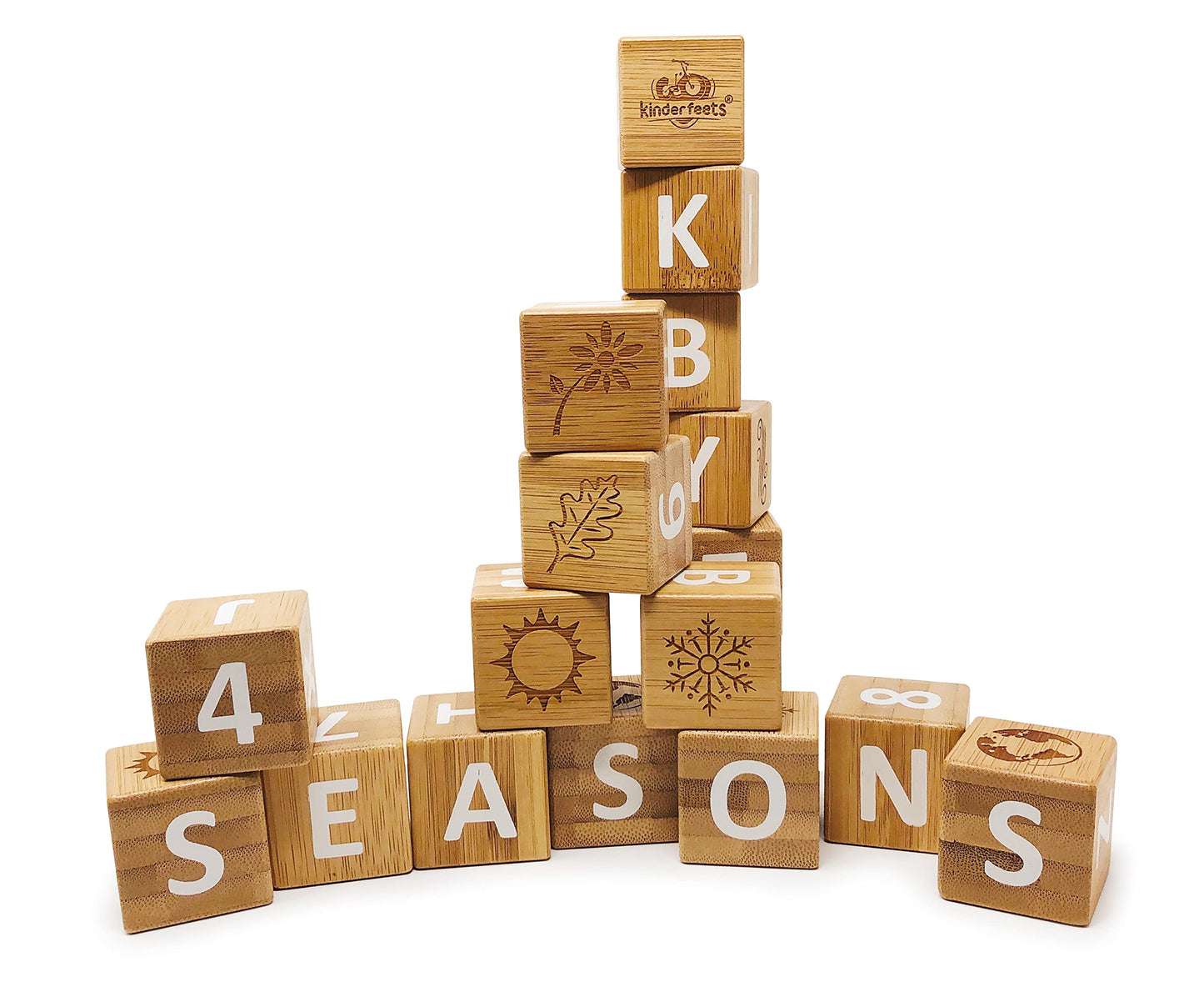 Kinderfeets Bamboo ABC Blocks 18pc – Educational Build & Stack Toy with Letters, Numbers & Symbols for Toddlers 12mo+