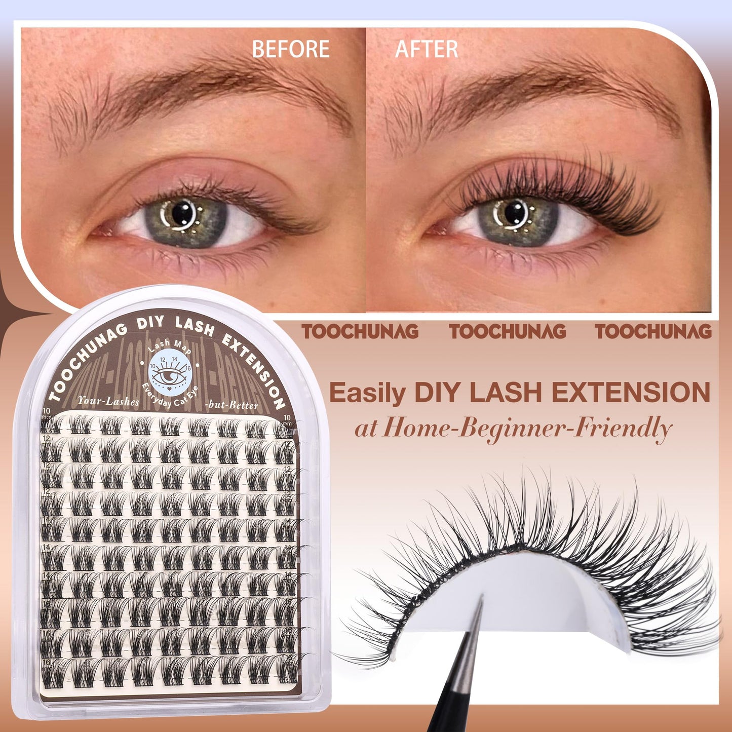 TOOCHUNAG Natural Lash Clusters Wispy Eyelash Clusters D Curly Volume Individual Lashes 10-16MM Cluster Eyelash Extensions DIY Lash Extension Thin Beauty and Personal Care TOOCHUNAG