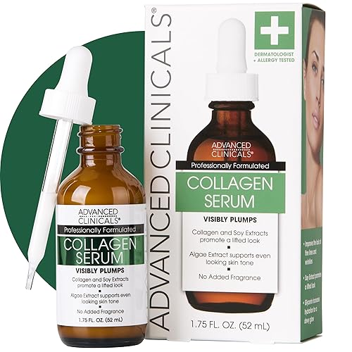 Advanced Clinicals Collagen Serum For Face | Visible Anti Aging Collagen Peptide Serum + Hyaluronic Acid Moisturizer Improves Look Of Wrinkles, Dry