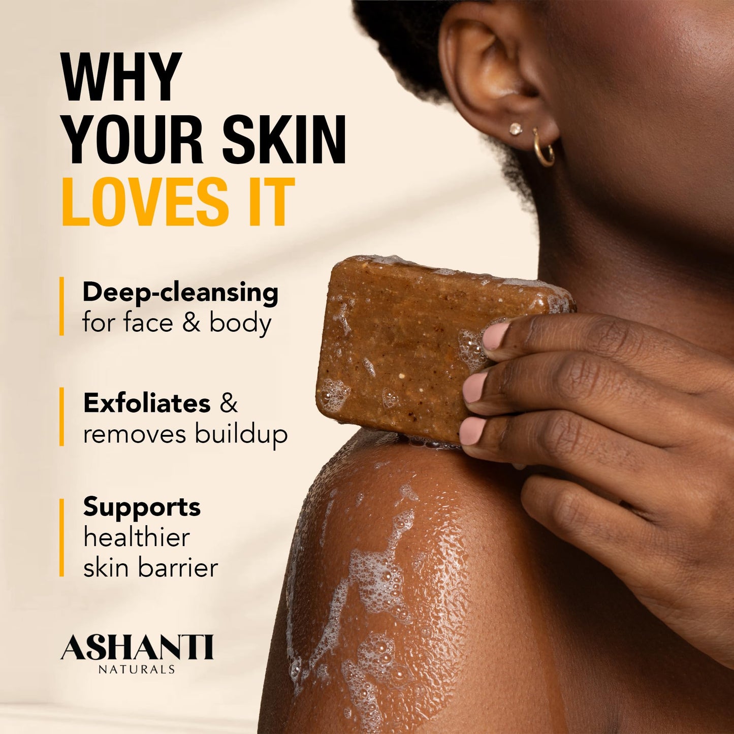 Ashanti Naturals African Black Soap Bar | Unscented Natural Black Soap with Raw Shea Butter and Coconut Oil - 8oz Bar