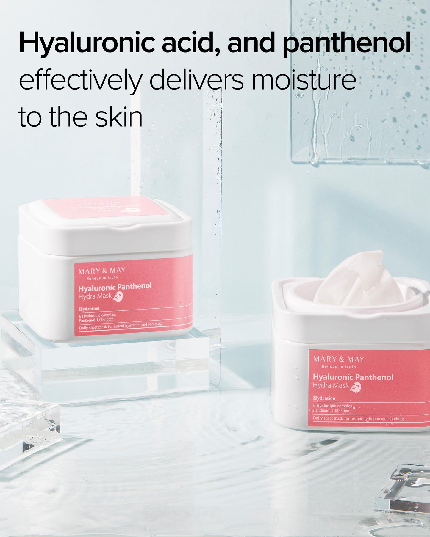 Mary&May Hyaluronic Panthenol Hydra Mask - Daily Pull Out Sheet Mask for Intense Moisturizing and Soothing - Korean Skincare, Hypoallergenic