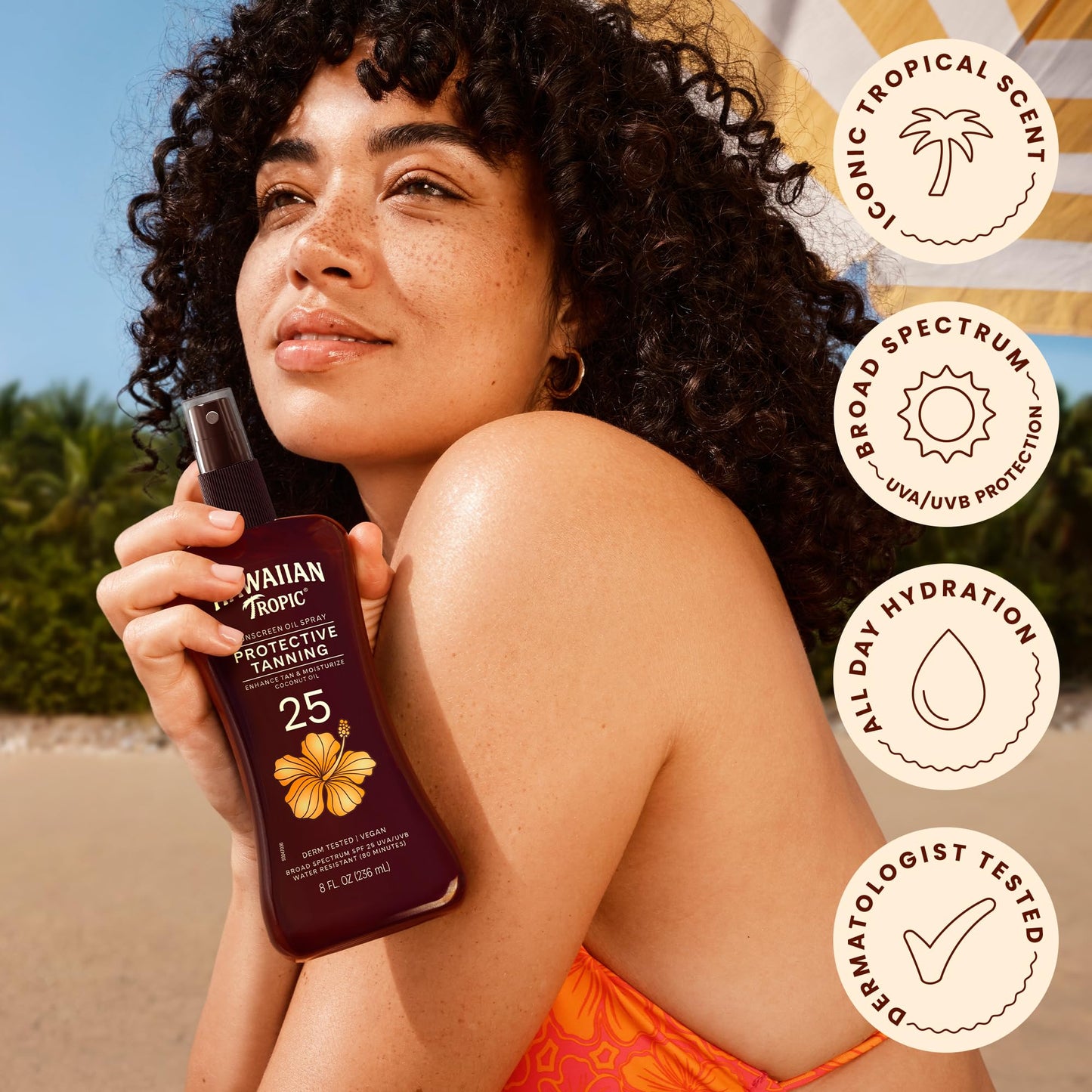 Hawaiian Tropic Protective Tanning Oil Spray Sunscreen SPF 25, 8 Fl Oz