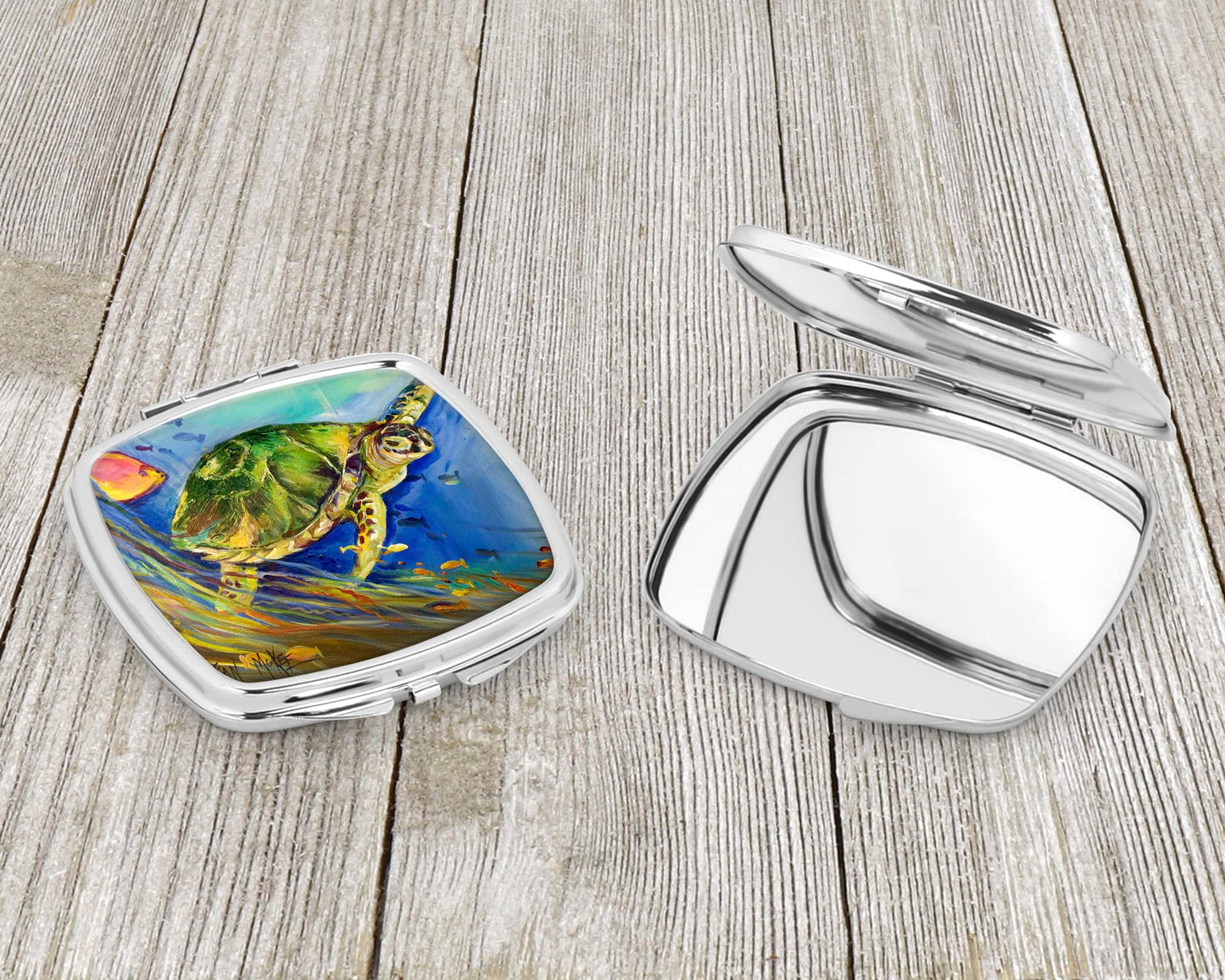 Caroline's Treasures JMK1262SCM Loggerhead Sea Turtle Compact Mirror Decorative Travel Makeup Mirror for Women Girls Gifts Pocket Makeup Mirror