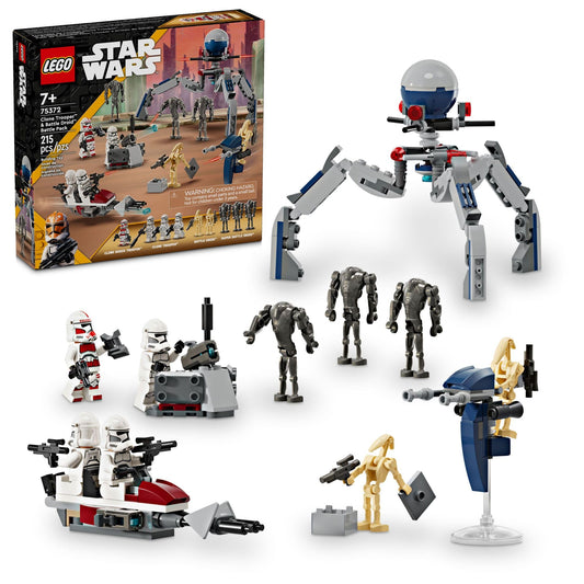 LEGO Star Wars Clone Trooper & Battle Droid Battle Pack 75372, Buildable Speeder Bike, Tri-Droid & Post, Gift for Kids Ages 7+