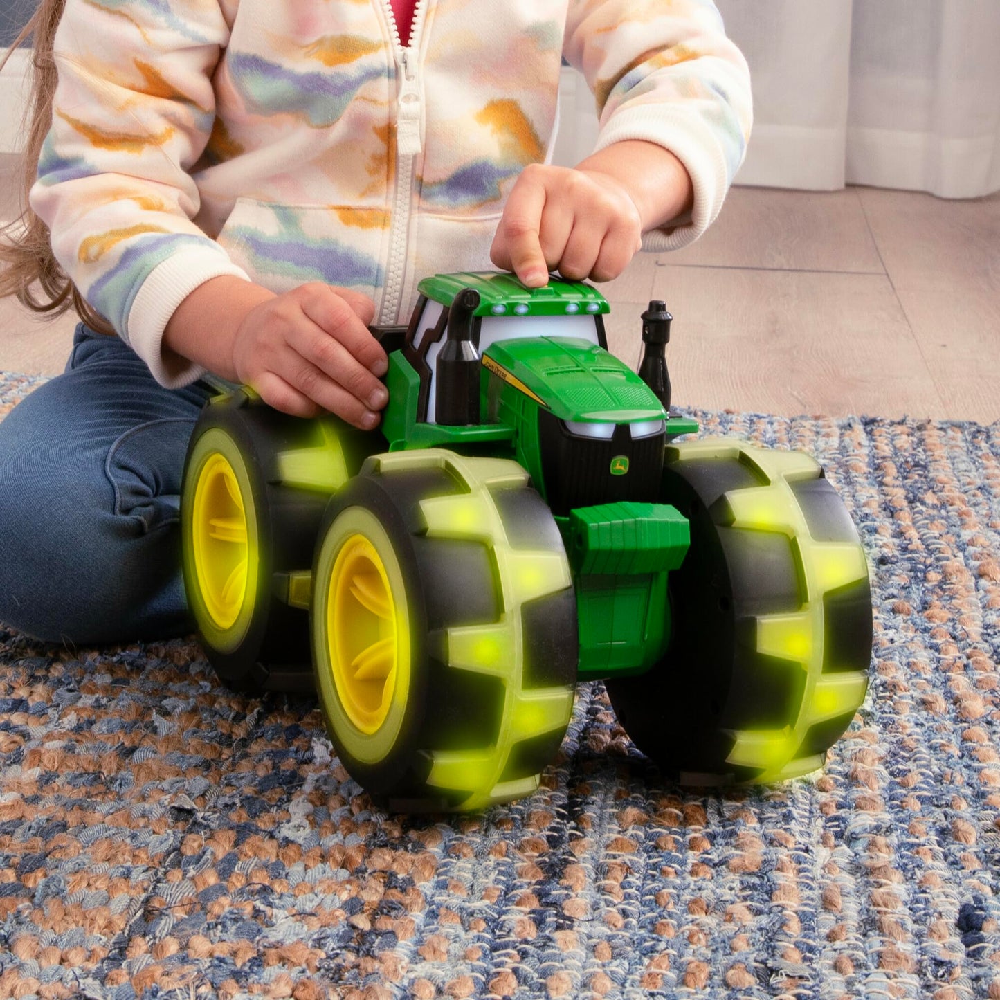 TOMY Monster Treads Lightning Wheels - John Deere Deluxe Rainbow Tractor - John Deere Tractor Toys - Light Up Monster Truck Toy with Rainbow Lights…