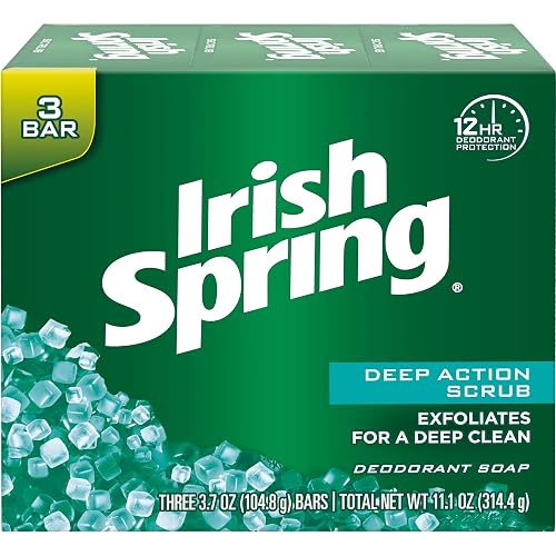 Irish Spring Deep Action Scrub Deodorant Soap by, 3 Count, Fresh, 11.1 Oz (Packaging may Vary)