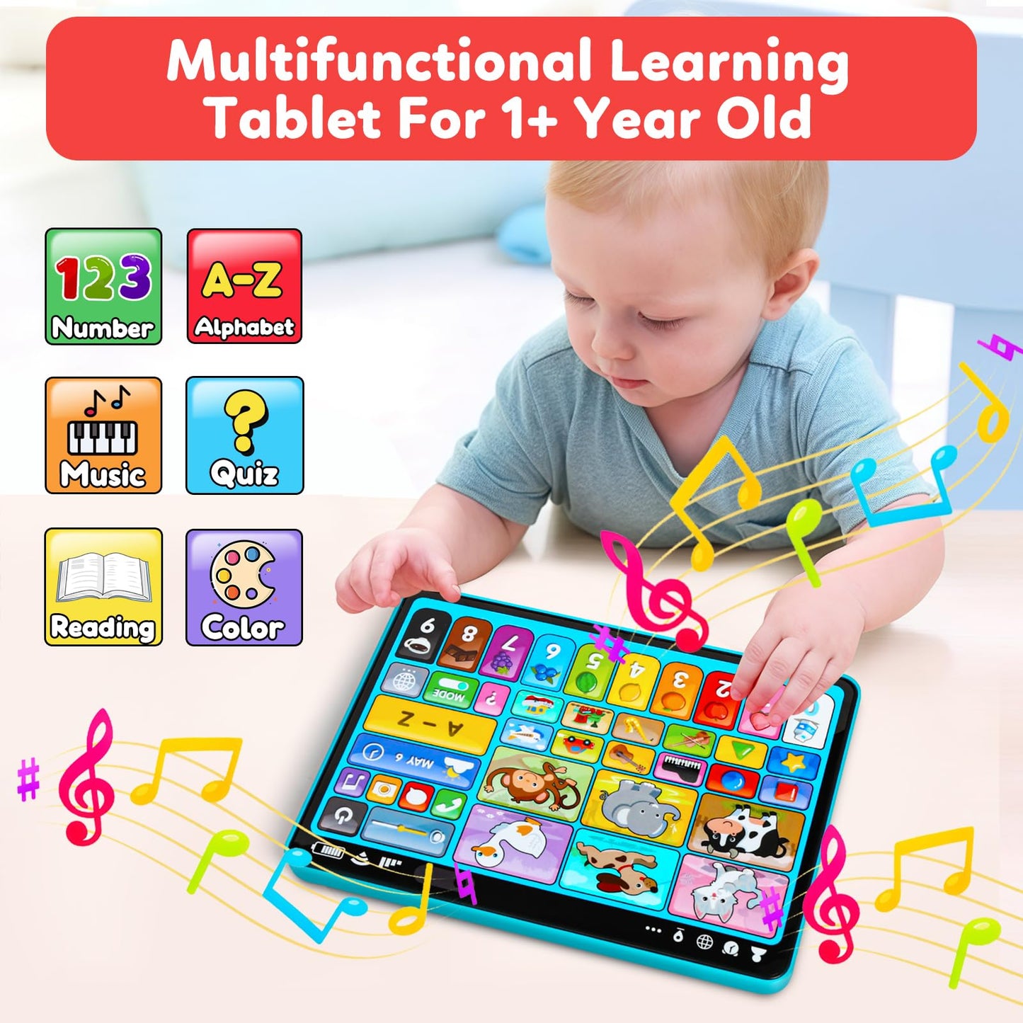 Learning Tablet for Toddlers 1–3 | Trilingual Musical Toy with Sounds & Speech Therapy | Montessori Educational Gift for Boys & Girls 12–36M