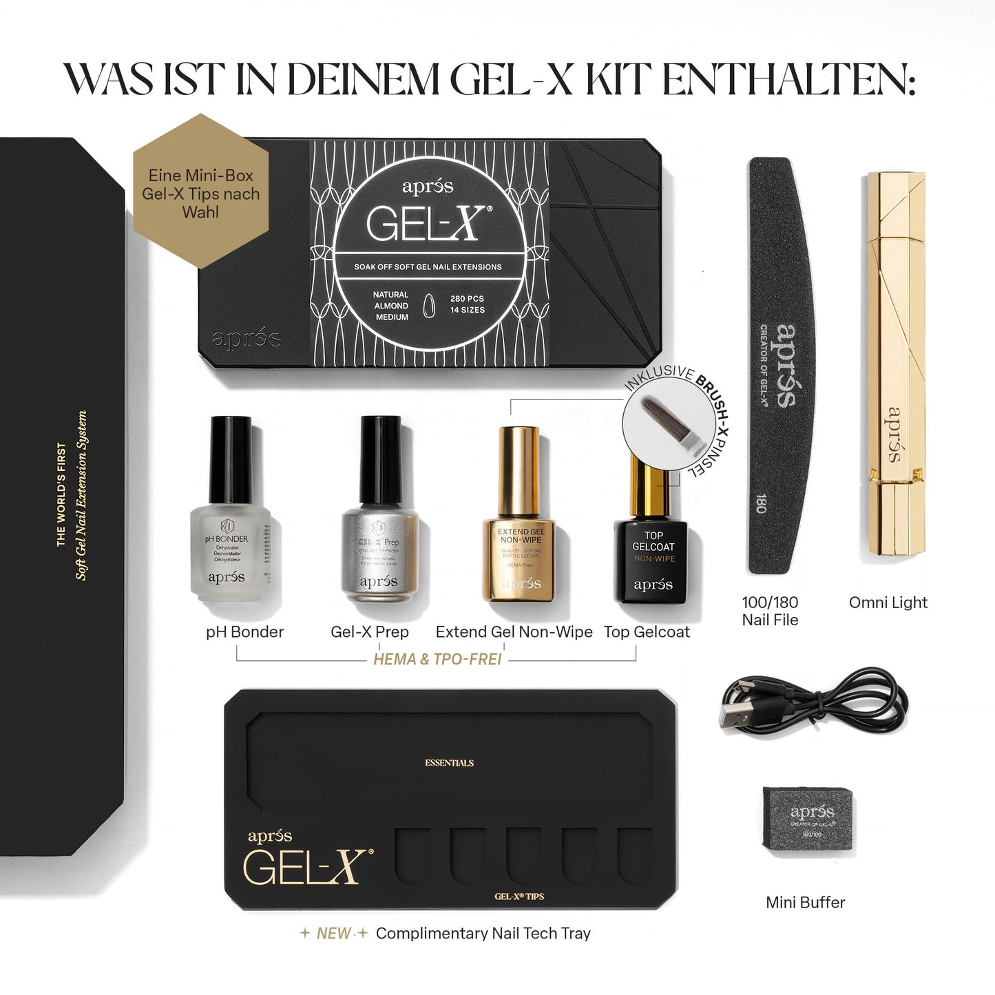 Aprés Gel-X Professional Nail Extension Starter Kit, 14 Sizes 00-9 w/ Half Sizes, Soft Gel-X Tips, HEMA/TPO-Free (Natural Almond Medium) Beauty & Personal Care APRÉS