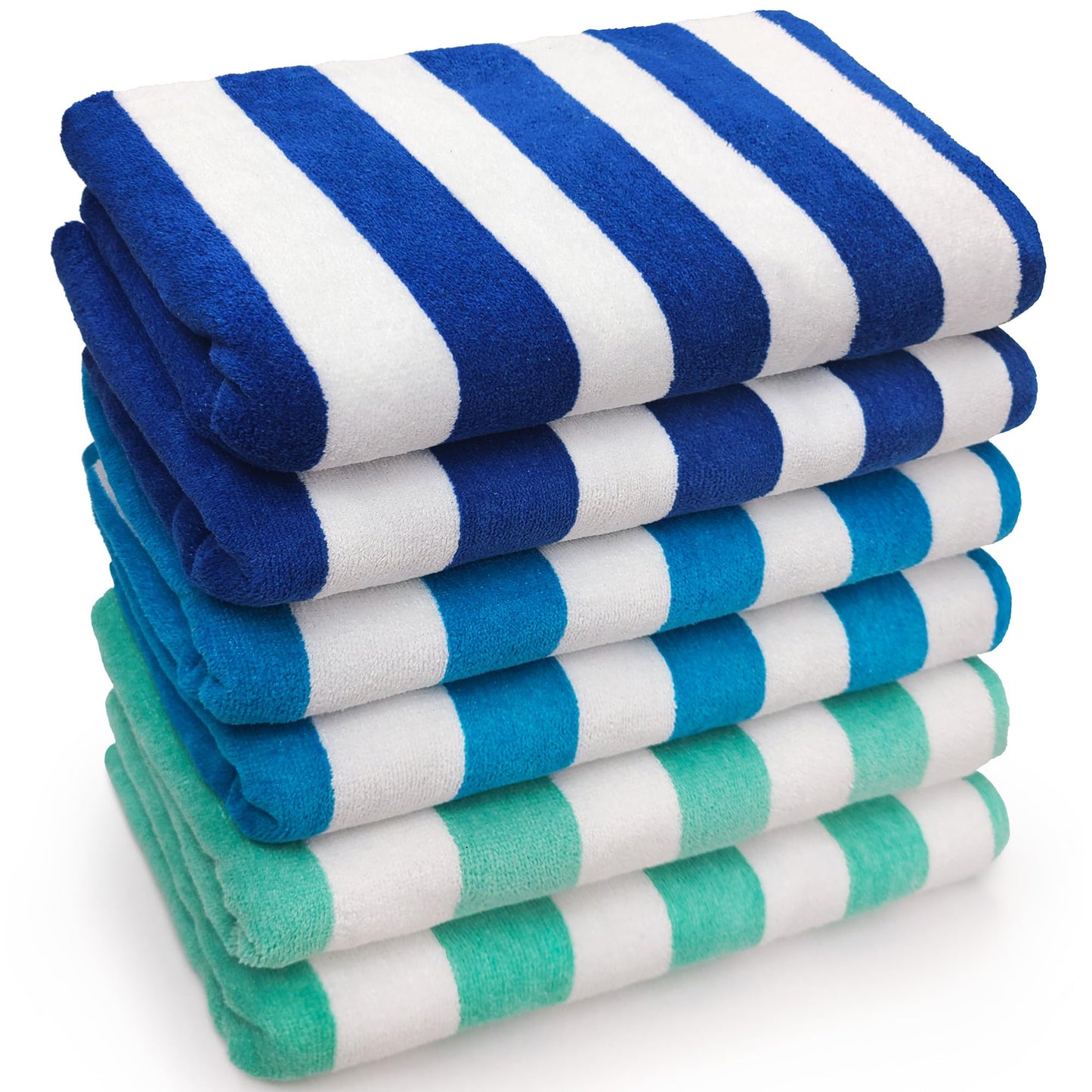 Beachland Velour Classic Cabana Stripe Beach Towel - 30 x 60 inch - Soft Cotton Terry Resort Style Perfect for Beach and Pool