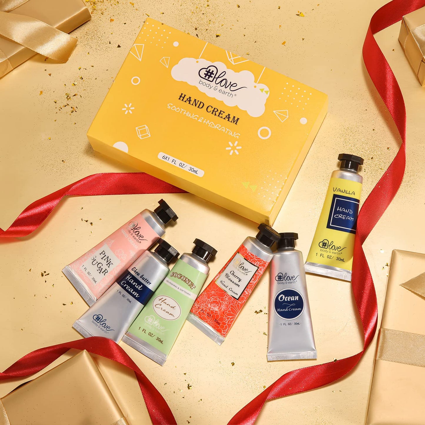 BODY & EARTH # LOVE Hand Cream Gift Set Hand Lotion Sets for Women Gift, Mothers Day Gifts for Mom Gifts, Pack of 6 Advanced Repair Hand Cream for Dry