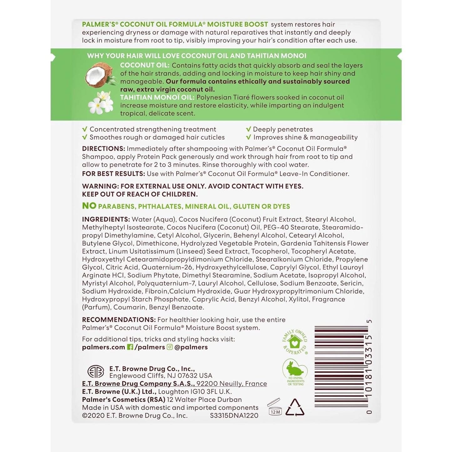 Palmer's Coconut Formula Moisture Boost 2.1 Oz. Protein Pack