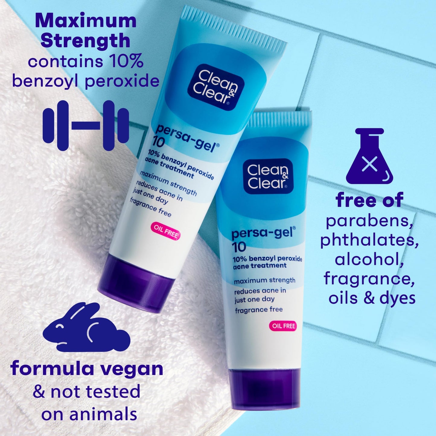 Clean & Clear PersaGel 10 Acne Medication Spot Treatment with Maximum Strength 10 Benzoyl Peroxide Topical Pimple Cream Acne Gel medication for Face