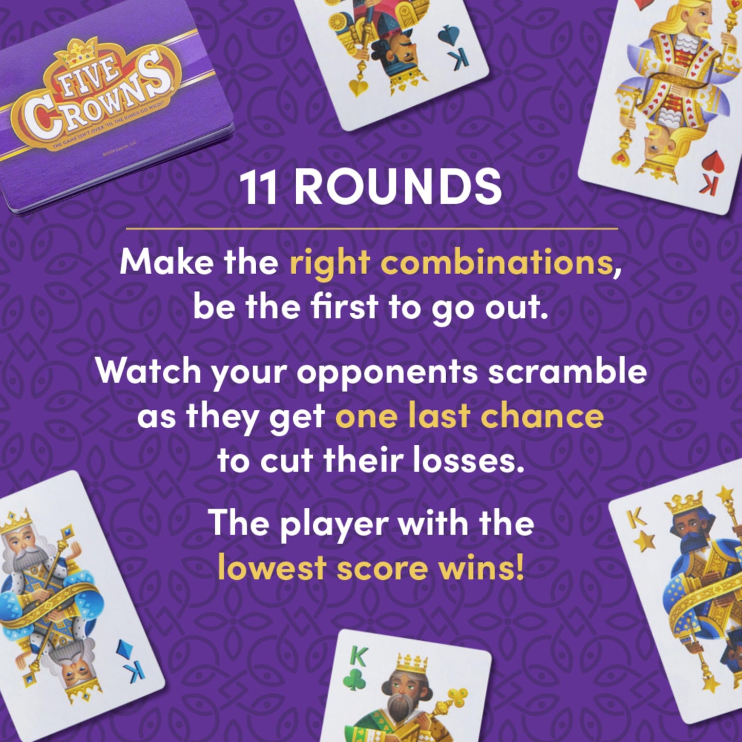 PlayMonster Five Crowns Collectible Tin - Card Game for Kids and Adults, Family Game Night, The Game isn’t Over Until the Kings Go Wild!, 5 Suited…