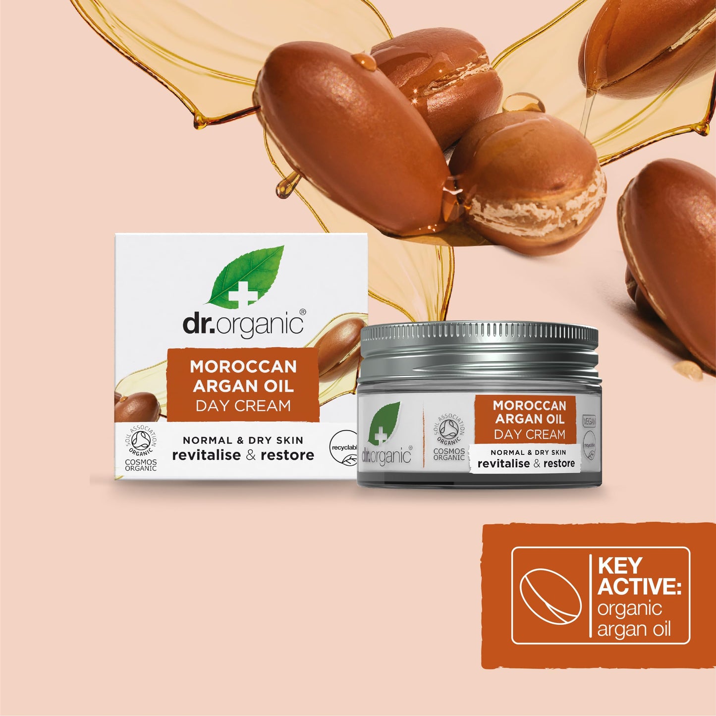 Dr. Organic Moroccan Argan Oil Day Cream | Nourishing Day Therapy Cream, For Normal to Dry Skin, Revitalizing, Vegan, Certified Organic, Curelty-Free