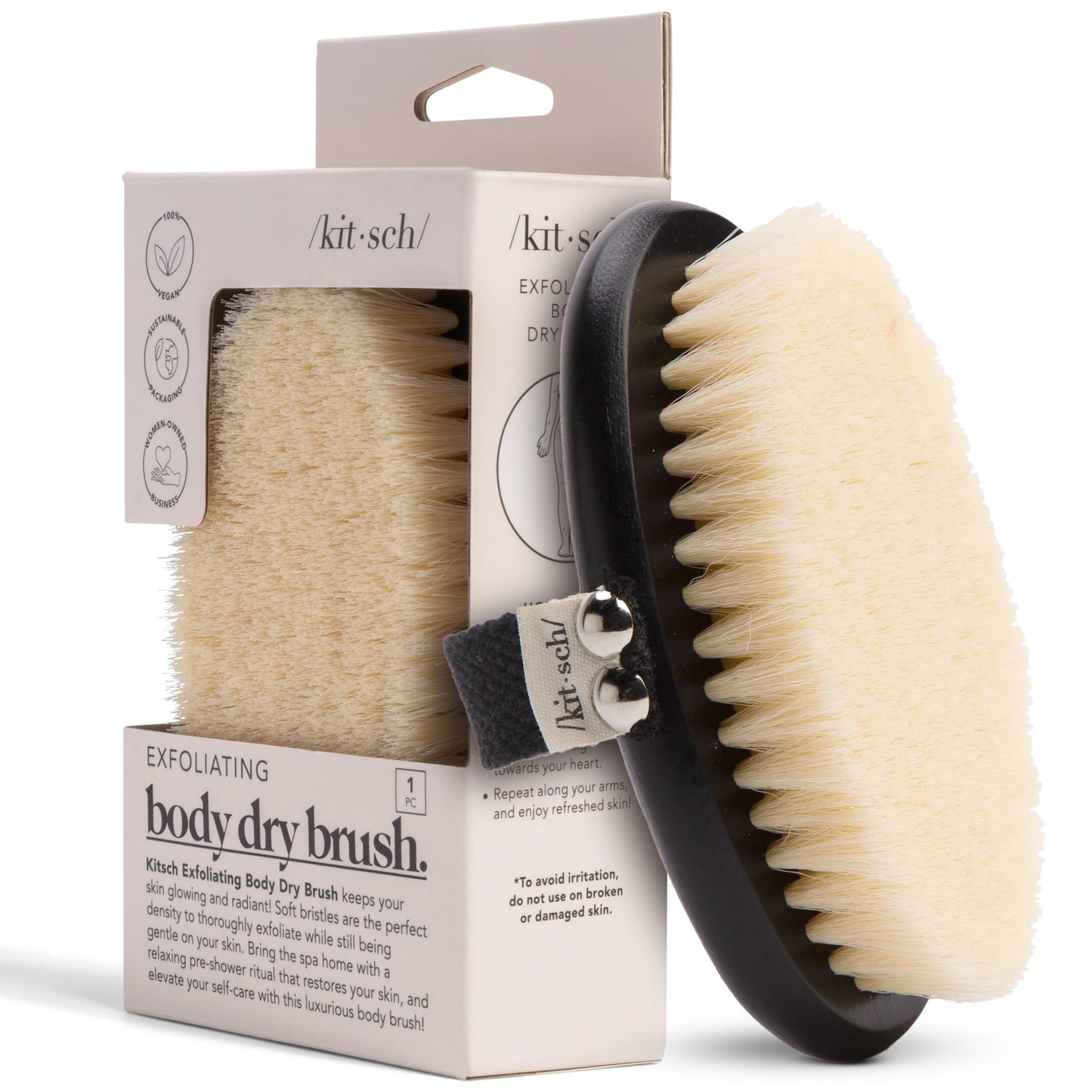 Kitsch Dry Brushing Body Brush for Lymphatic Drainage- Soft Bristles - Reduces Cellulites, Removes Dry Skin and Improves Blood Circulation, Body