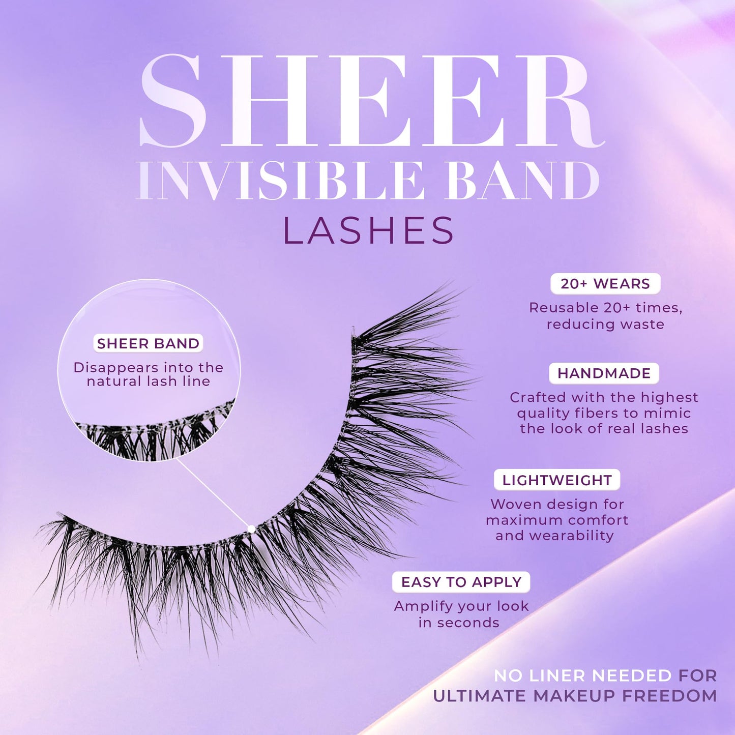 Lilly Lashes Sheer Band, False Eyelashes w/Invisible Band Lashes, False Lashes Natural Look, Wispy Lashes Style, Clear Band Lashes, Reusable Eyelashes