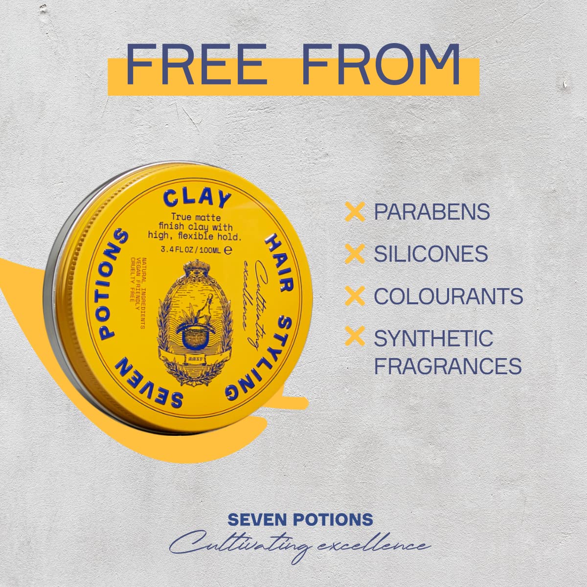 SEVEN POTIONS Hair Clay For Men and Women 3.4 fl oz - High Hold No Shine Hair Pomade For Men - Effortless Hair Styling Product That Leaves No Residue