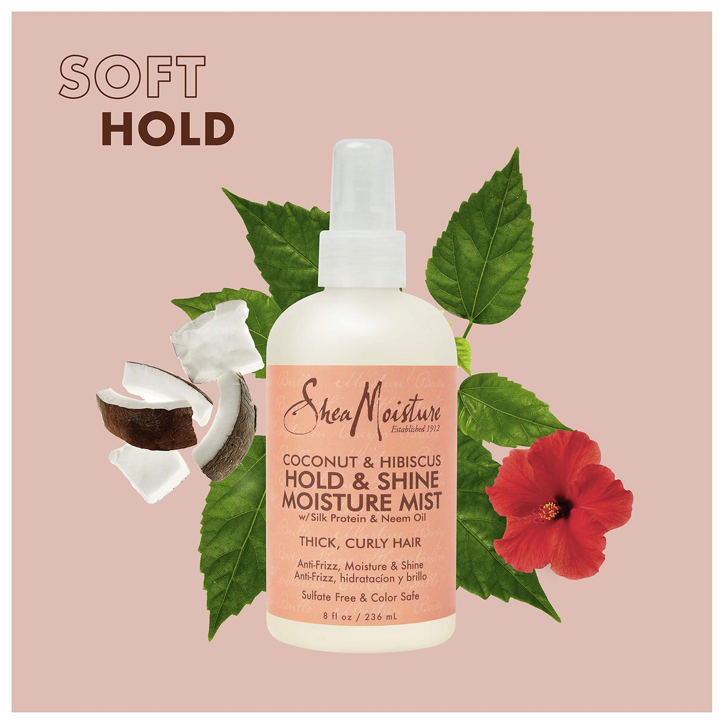 SheaMoisture Hold and Shine Moisture Mist Coconut and Hibiscus for Thick, Curly Hair for Frizz Control 8 oz