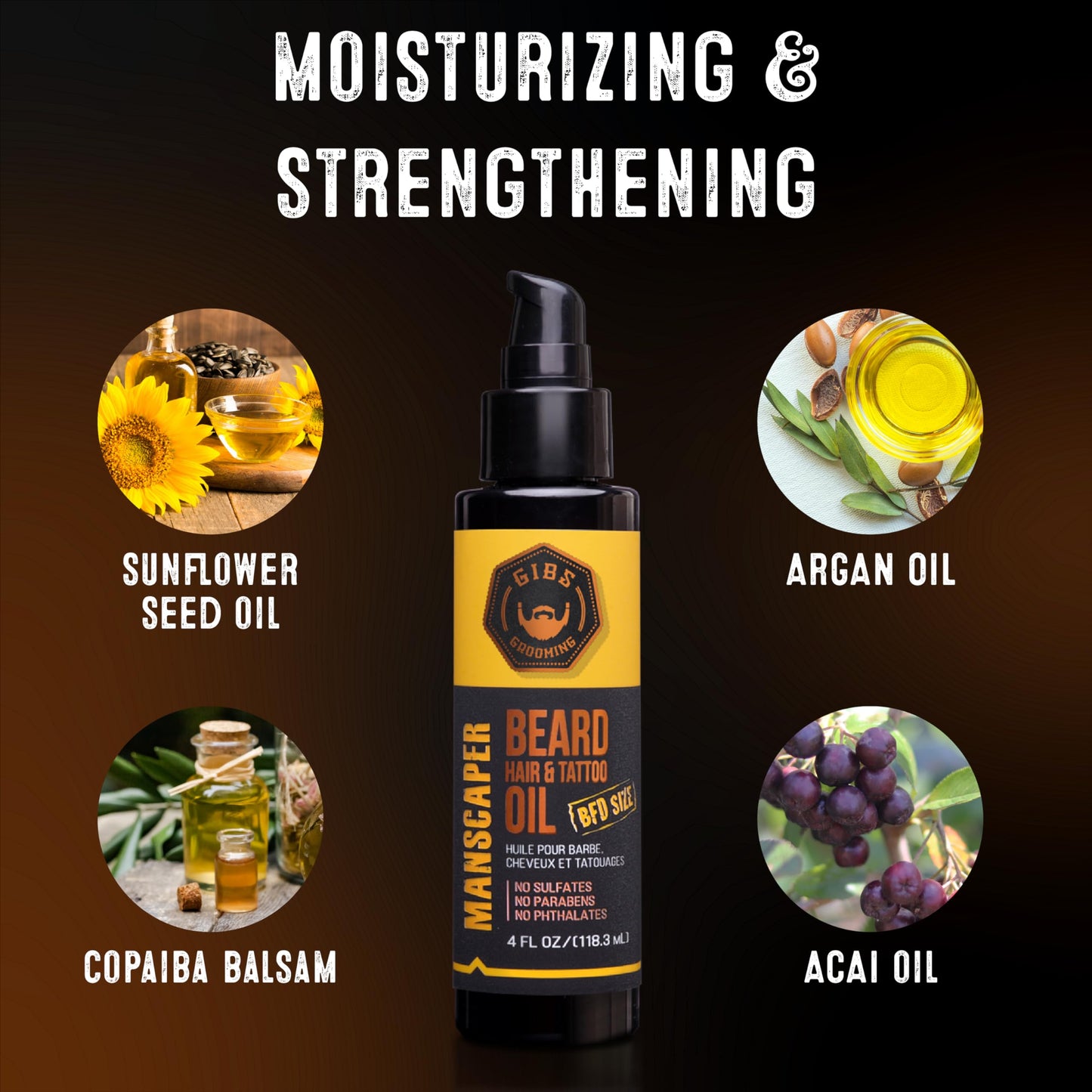 GIBS Grooming - Voodoo Prince Beard, Hair & Tattoo Oil (1 fl oz) - Softens, Strengthens, Protects - Skin Moisturizer - Vitamin C, UV Shield, Travel Beauty and Personal Care GIBS