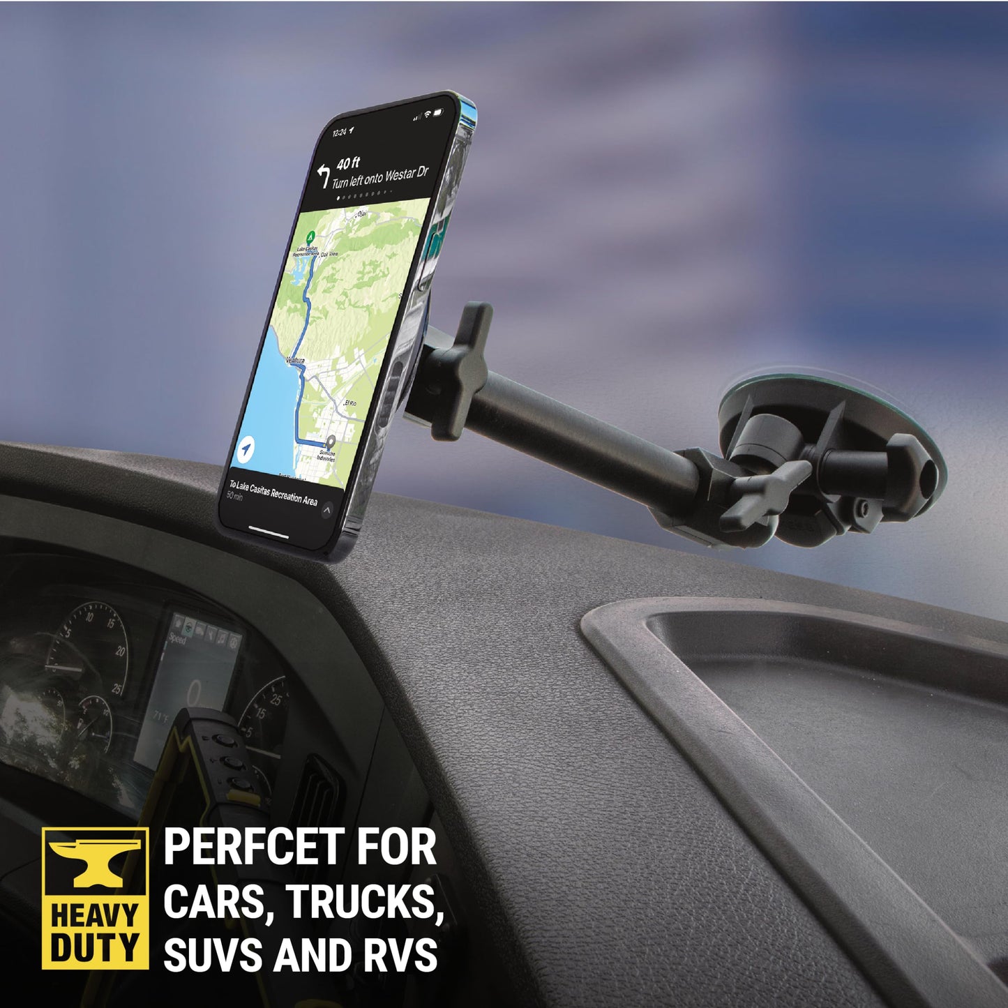 Scosche MP2WD2HD MagicMount™ Pro2 XL Heavy Duty, Strong Suction Cup Cell Phone Mount with Long Arm Windshield/Dashboard Phone Holder and Anti-Shake…