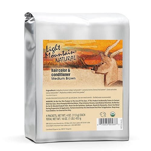 Light Mountain Henna Hair Color & Conditioner - Medium Brown Hair Dye for Men/Women, Organic Henna Leaf Powder and Botanicals, Chemical-Free