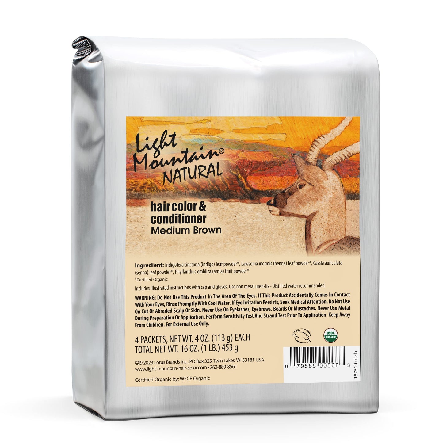 Light Mountain Henna Hair Color & Conditioner - Medium Brown Hair Dye for Men/Women, Organic Henna Leaf Powder and Botanicals, Chemical-Free