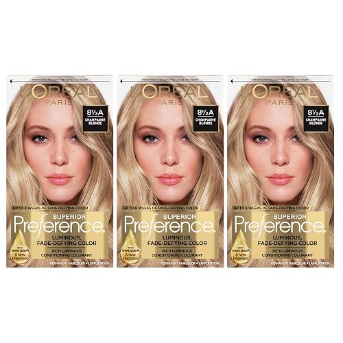 L'Oreal Paris Superior Preference Luminous Fade-Defying Permanent Hair Color, Hair Dye For Up to 9 Weeks of Radiance, Champagne Blonde 8.5A, 1 Hair