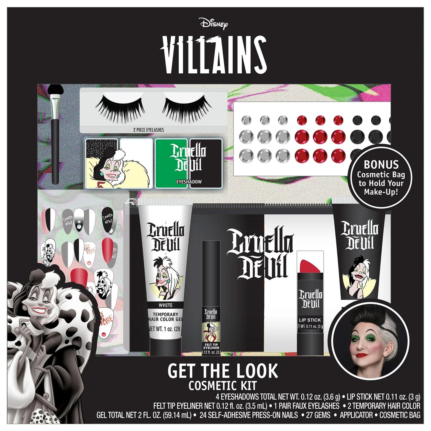 Disney Get The Look Cosmetic Kit Cosplay Halloween Costume Makeup Choose Cruella, Ariel. Jack Skellington (Cruella)