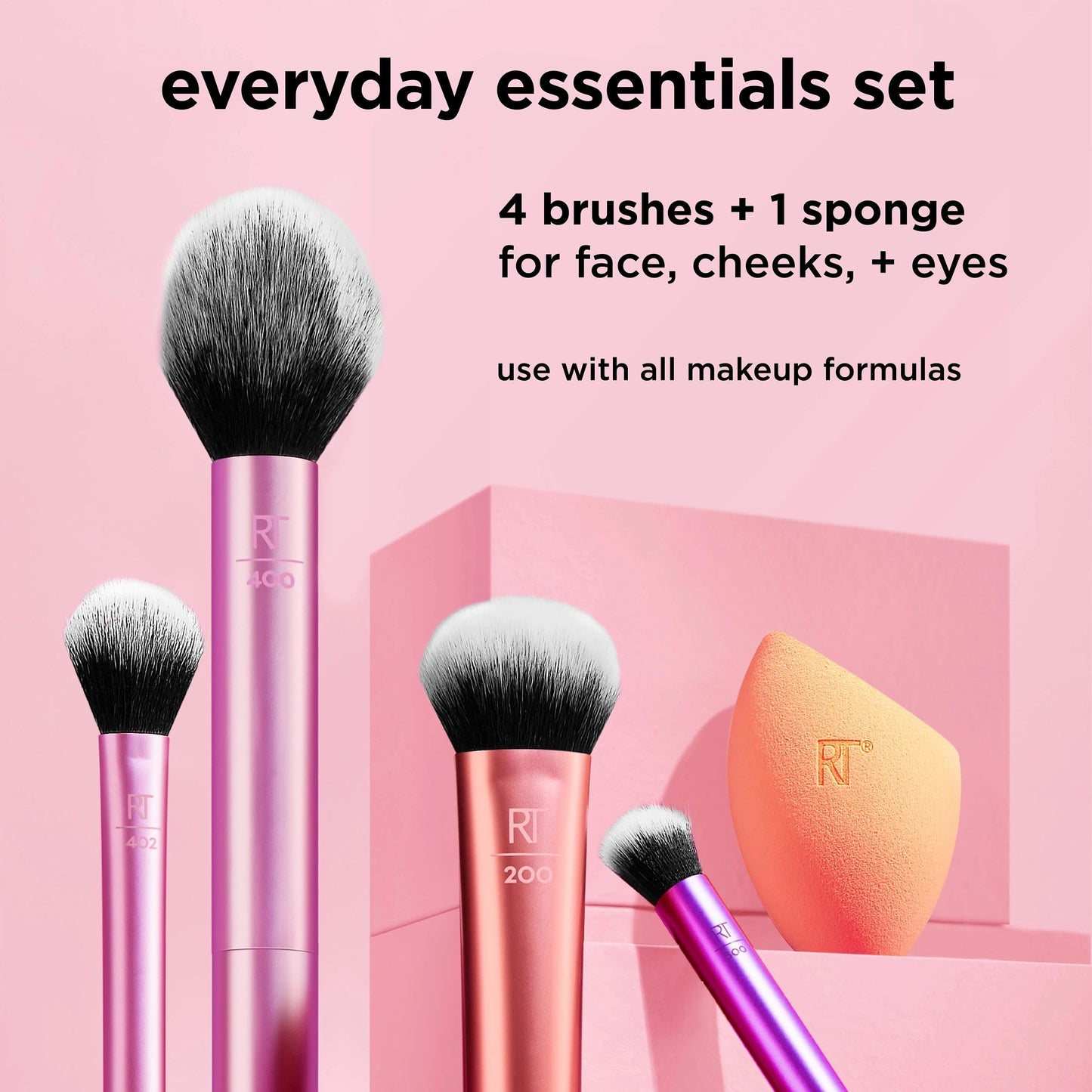 Real Techniques 5 Piece Everyday Essentials Makeup Brush Set, Includes 4 Brushes & Makeup Sponge, For Foundation, Blush, Bronzer, Contour, Eyeshadow