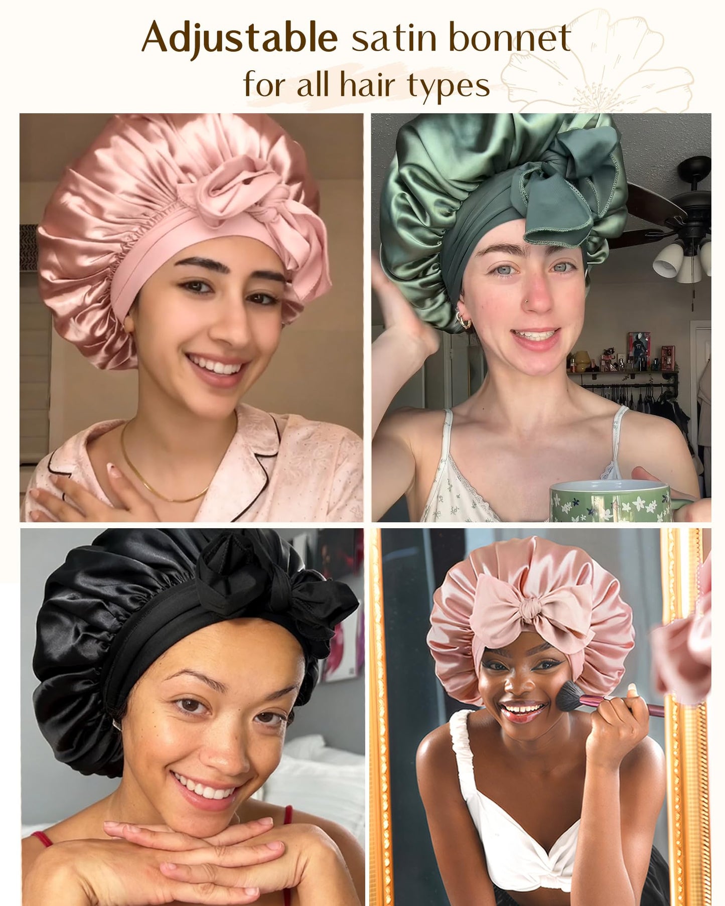 YANIBEST Adjustable Satin Bonnet for Sleeping Women Double Layer Hair Wrap Reduce Friction Prevent Frizz Natural Curly Hair, Blush Pink Beauty and Personal Care YANIBEST