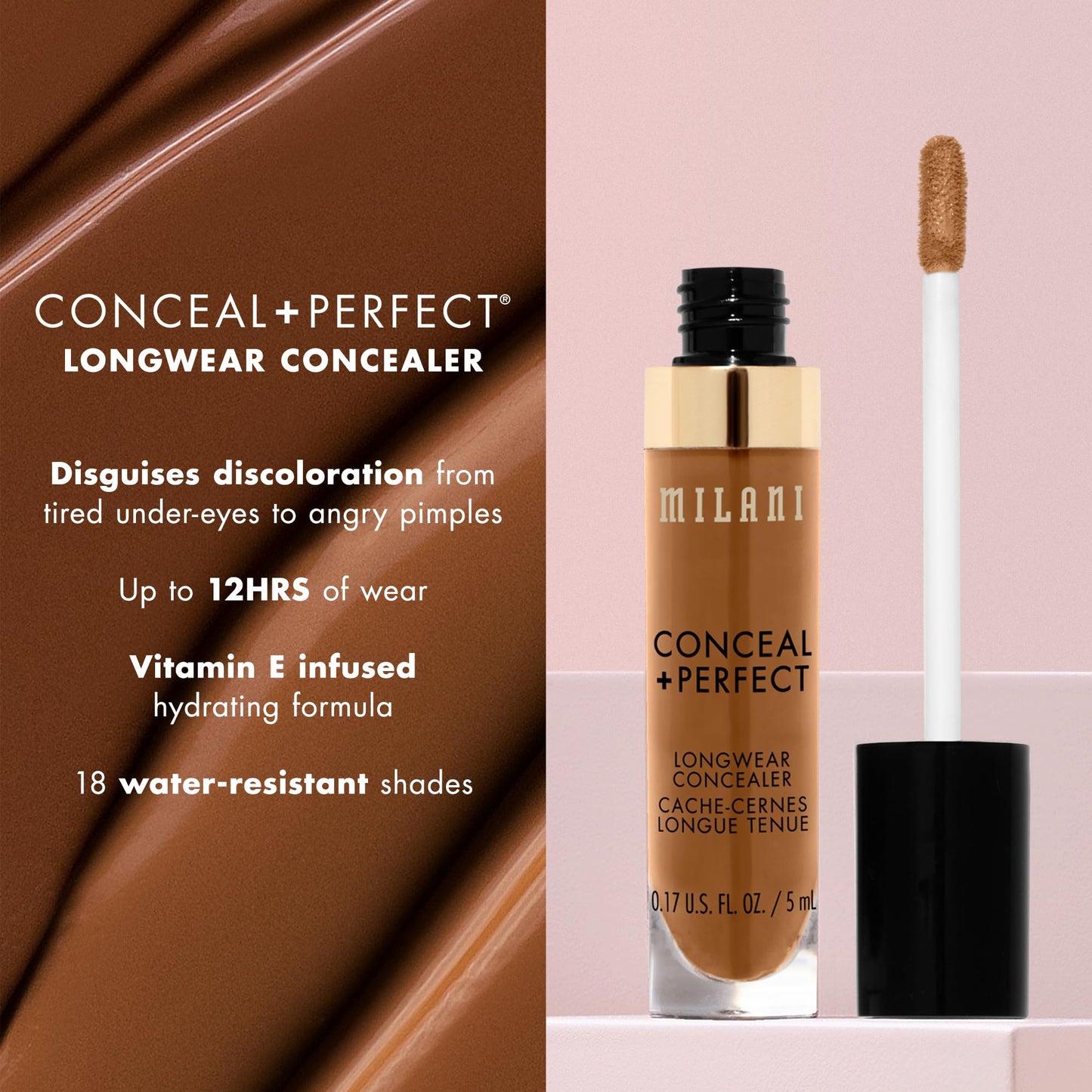 Milani Conceal + Perfect Longwear Concealer - Warm Almond (0.17 Fl. Oz.) Vegan, Cruelty-Free Liquid Concealer - Cover Dark Circles, Blemishes & Skin