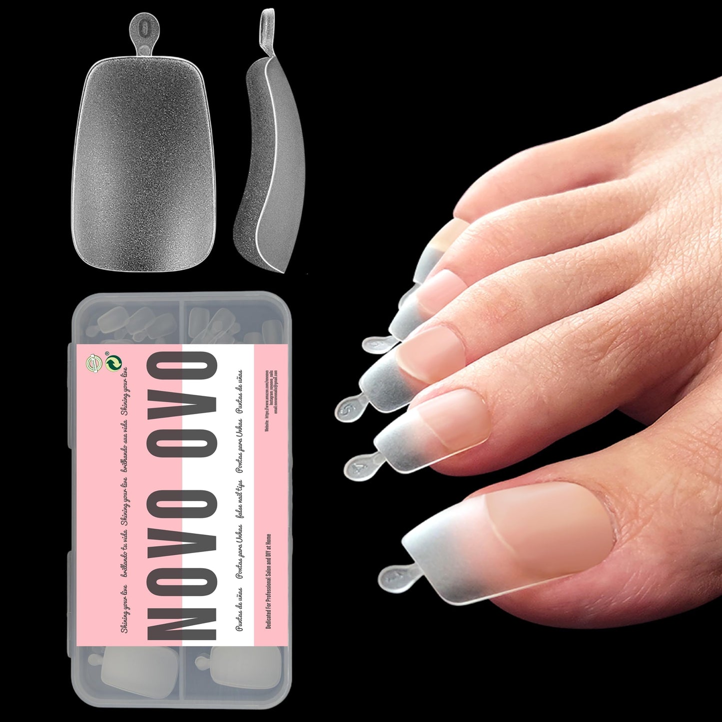 NOVO OVO 120 pcs Long Toe Nail Tips Press on, Curved Full Cover Longtoes Claw, Clear Double Matte Pre-filed Nail Extension for Pedicure Acrylic