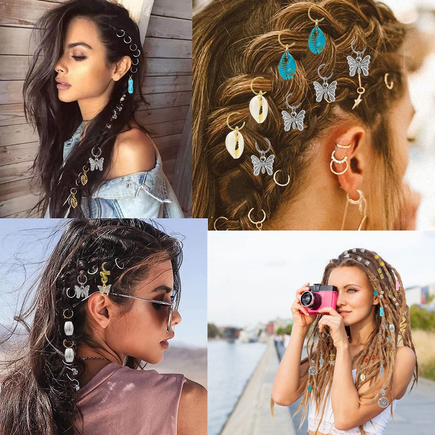 215PCS Hair Beads Jewelry, Dreadlocks Crystal Hair Charms, Ring Hair Accessories, Silver Hair Jewels Pendants,Loc Tube Bead Braid Accessories for Hair