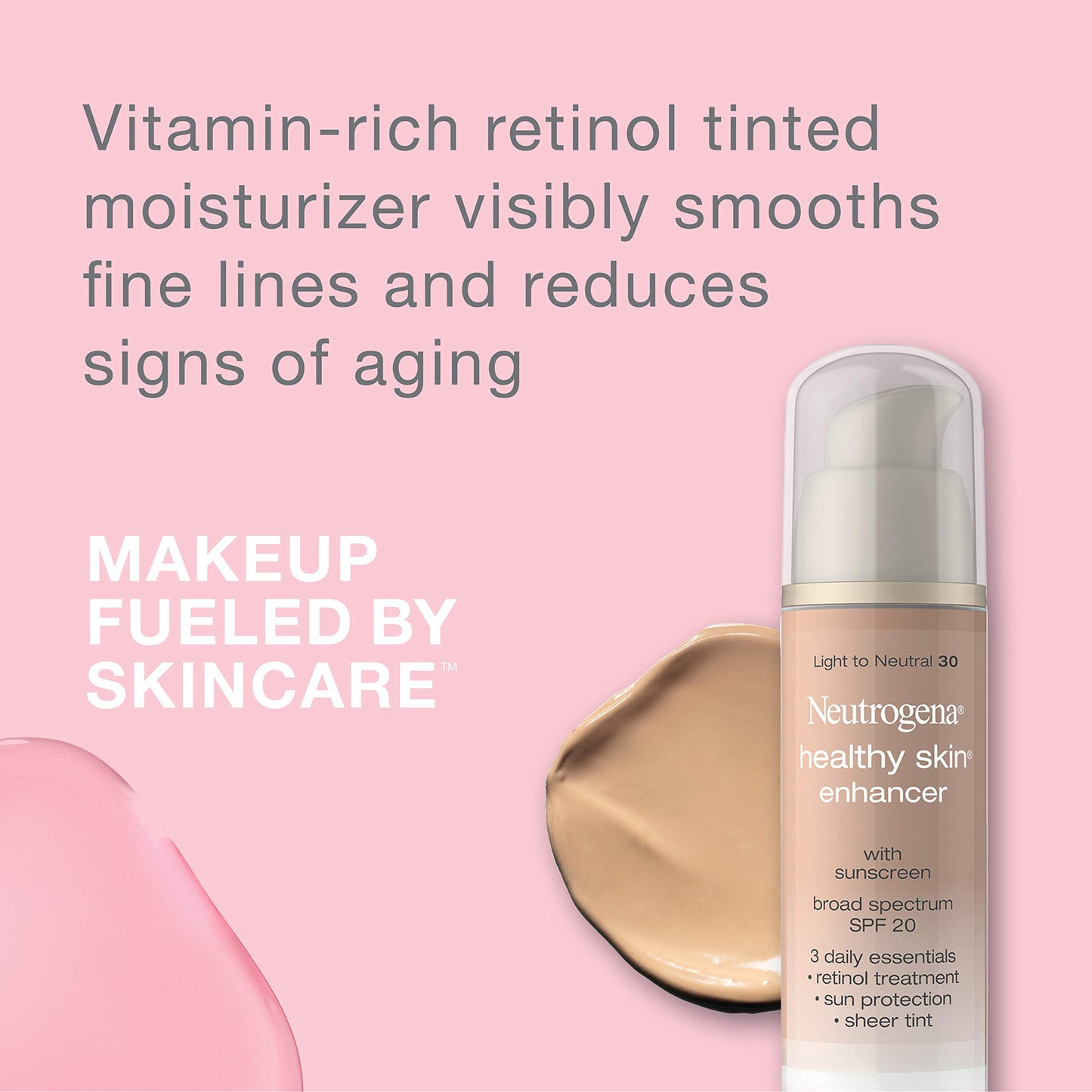Neutrogena Healthy Skin Enhancer Sheer Face Tint with Retinol & Broad Spectrum SPF 20 Sunscreen for Younger Looking Skin, 3-in-1 Daily Enhancer, Non-Comedogenic, Light to Neutral 30, 1 fl. oz