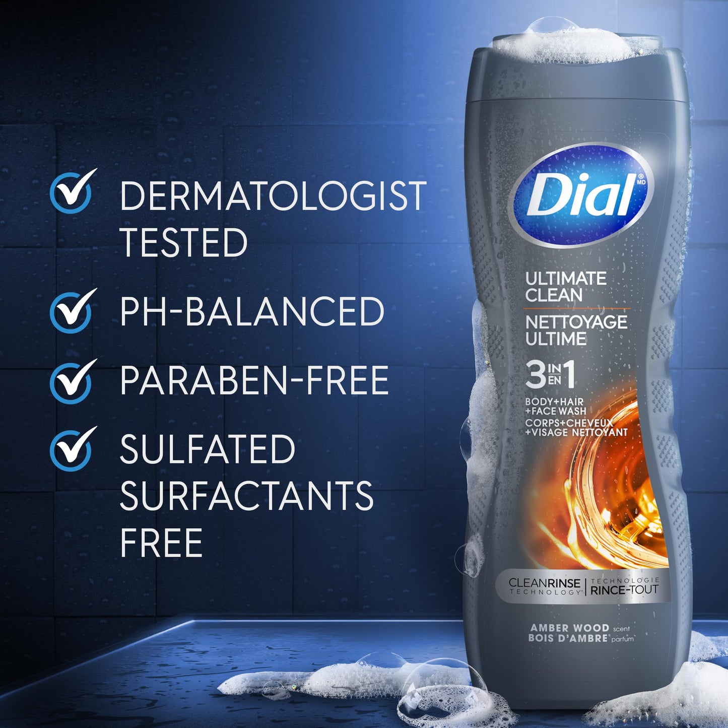 Dial Men 3in1 Body, Hair and Face Wash, Ultimate Clean, 16 fl oz (Pack of 1)