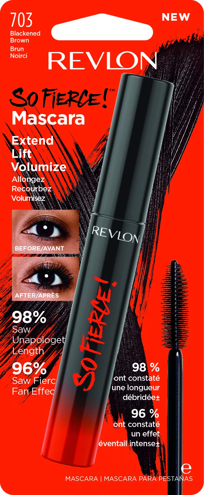 Revlon Mascara, So Fierce Eye Makeup, Lasts up to 24 Hours, No Clump, Smudge-Proof, Flake-Free, 703 Blackened Brown, 0.25 fl oz