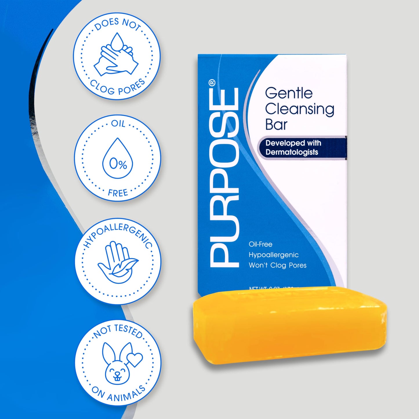 PURPOSE Gentle Cleansing Bar, Developed with Dermatologists, For All Skin Types, For Sensitive & Dry Skin, Oil-free, Hypoallergenic, Sulfate-Free, 6