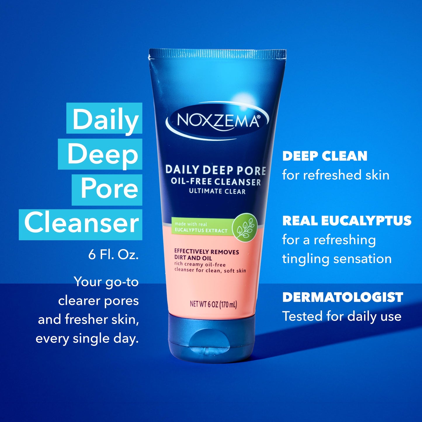 Noxzema Ultimate Clear Face Wash, Deep Pore Daily Cleanser, Oil-Free Formula Removes Dirt, Oil & Makeup for Clear, Fresh-Looking Skin, 6 oz (Pack