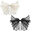 OIIKI 2 Pack Korean-Style Lace Mesh Barrette Hair Clips, Breathable Flower Dot Clips for Wedding, Party, Valentine's Day (Black, White)