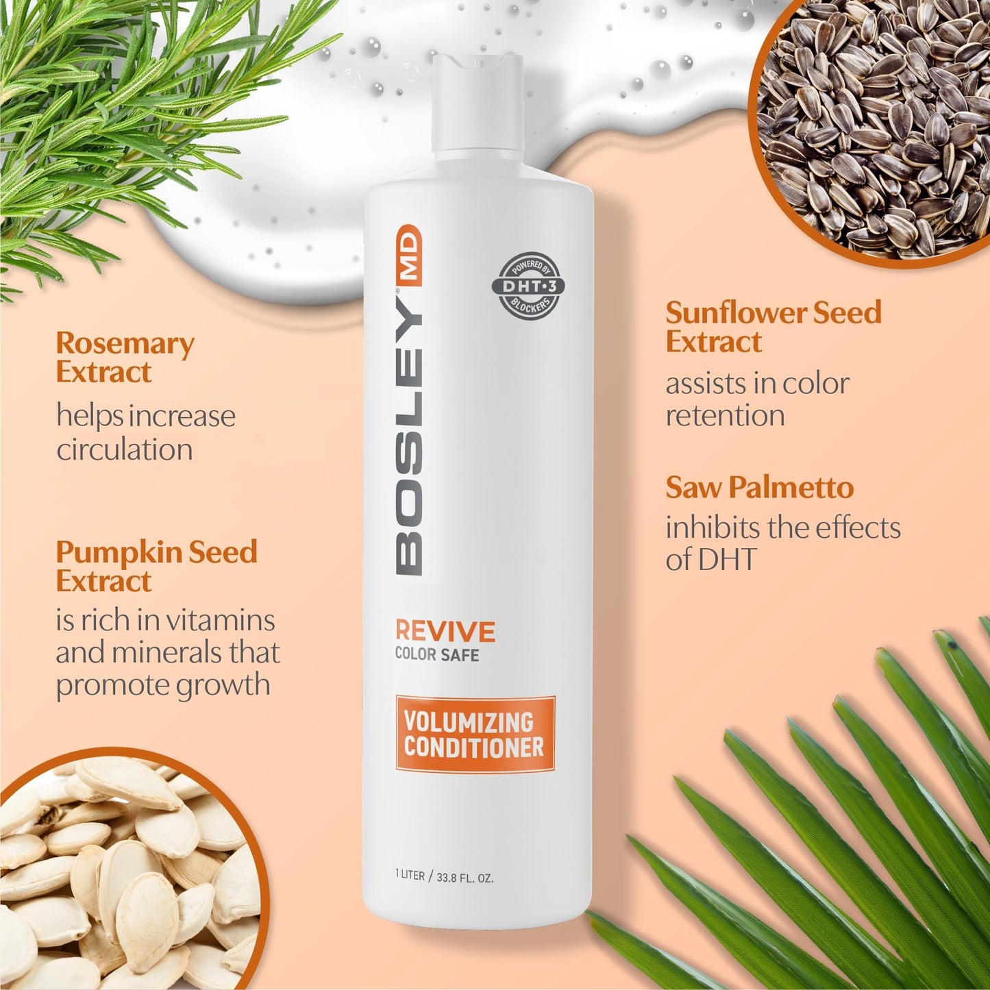 BosRevive Volumizing Conditioner for Thinning, Color/Chemically-Treated Hair - DHT Blocker, Sulfate-Free, Vegan, Biotin, Saw Palmetto & Rosemary