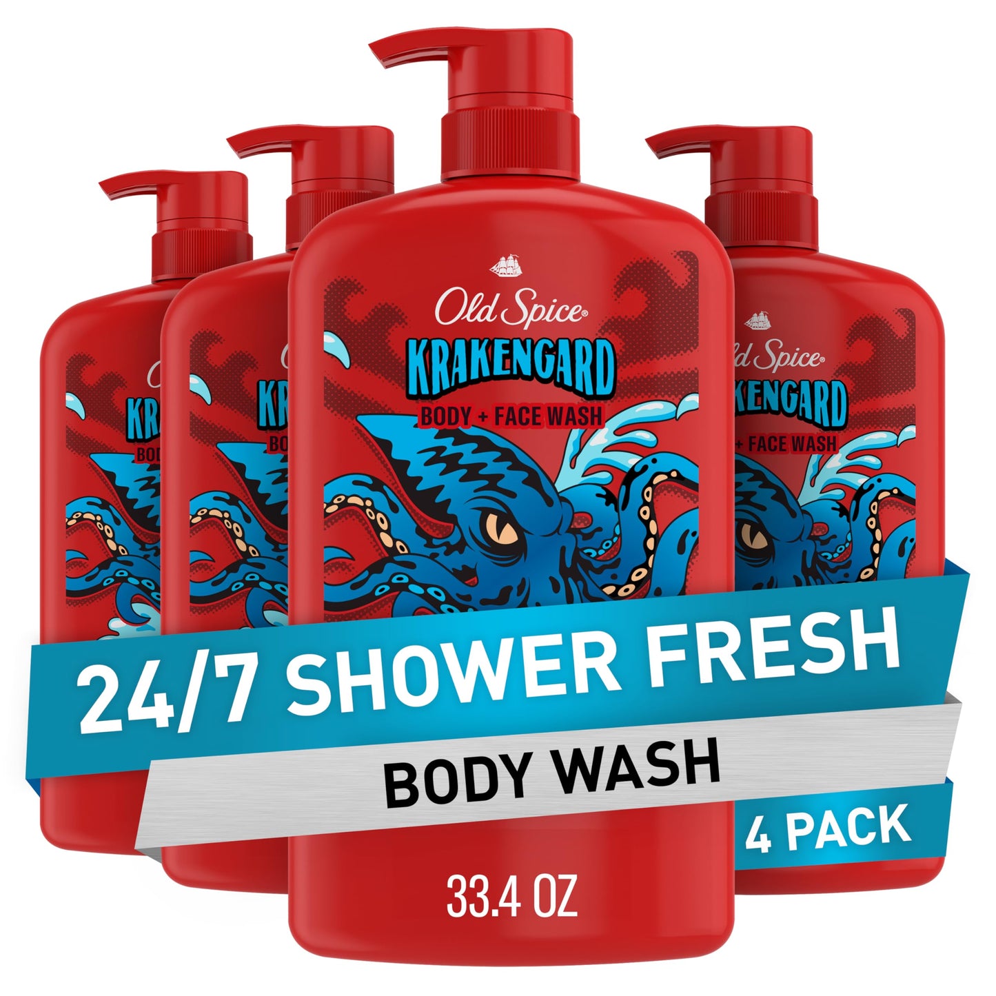 Old Spice Cleansing Body Wash for Men, 3X Defense, 24/7 Shower Fresh with Lasting Scent, 2-in-1 Body & Face Wash, Krakengard with Deep Ocean Scent