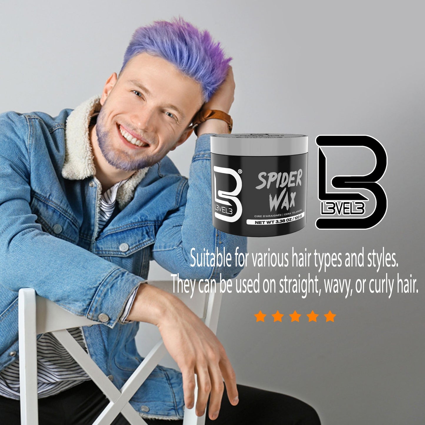 L3 Level 3 Spider Wax - Long Lasting and Strong Hold Improve Your Hair Volume and Texture