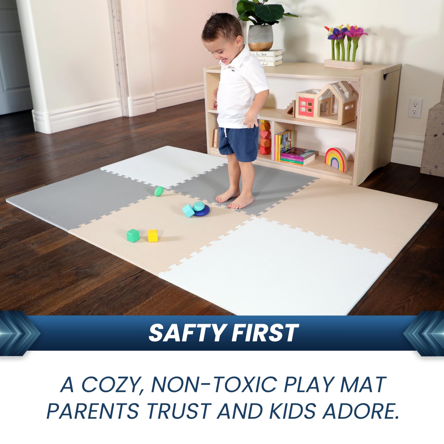 FlooringInc's Rainbow & Natural Harmony Playmat - Kid Safe Foam Floor Tiles with Removable Edges - 2'x2', 1/2" Thick (Earthy, 6 Tile Pack)