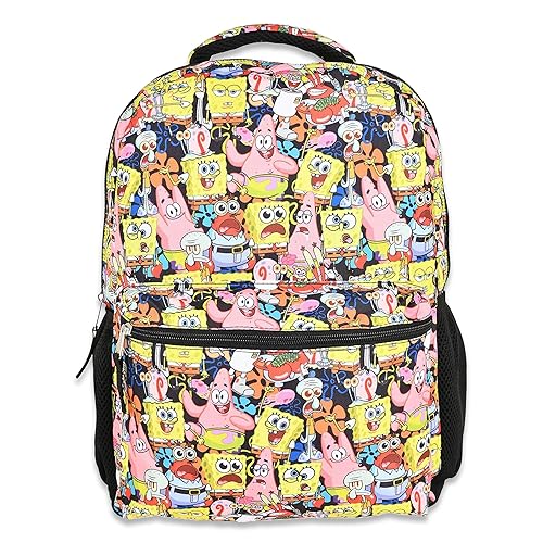 Nickelodeon SpongeBob Backpack for Kids - Officially Licensed SpongeBob SquarePants, Mr. Krabs, Squidward, Plankton Bookbag for Boys and Girls Kids and Adults - Laptop and Lunchbox Compartment