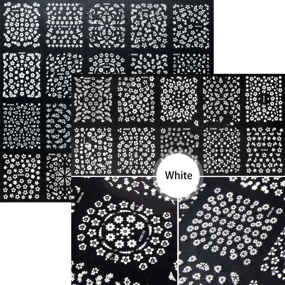 4500 Pieces Flowers Nail Stickers Kit 90 Sheets 3D Mini Nail Art Stickers Black White Colorful Various Patterns Flower Decals Self-Adhesive False