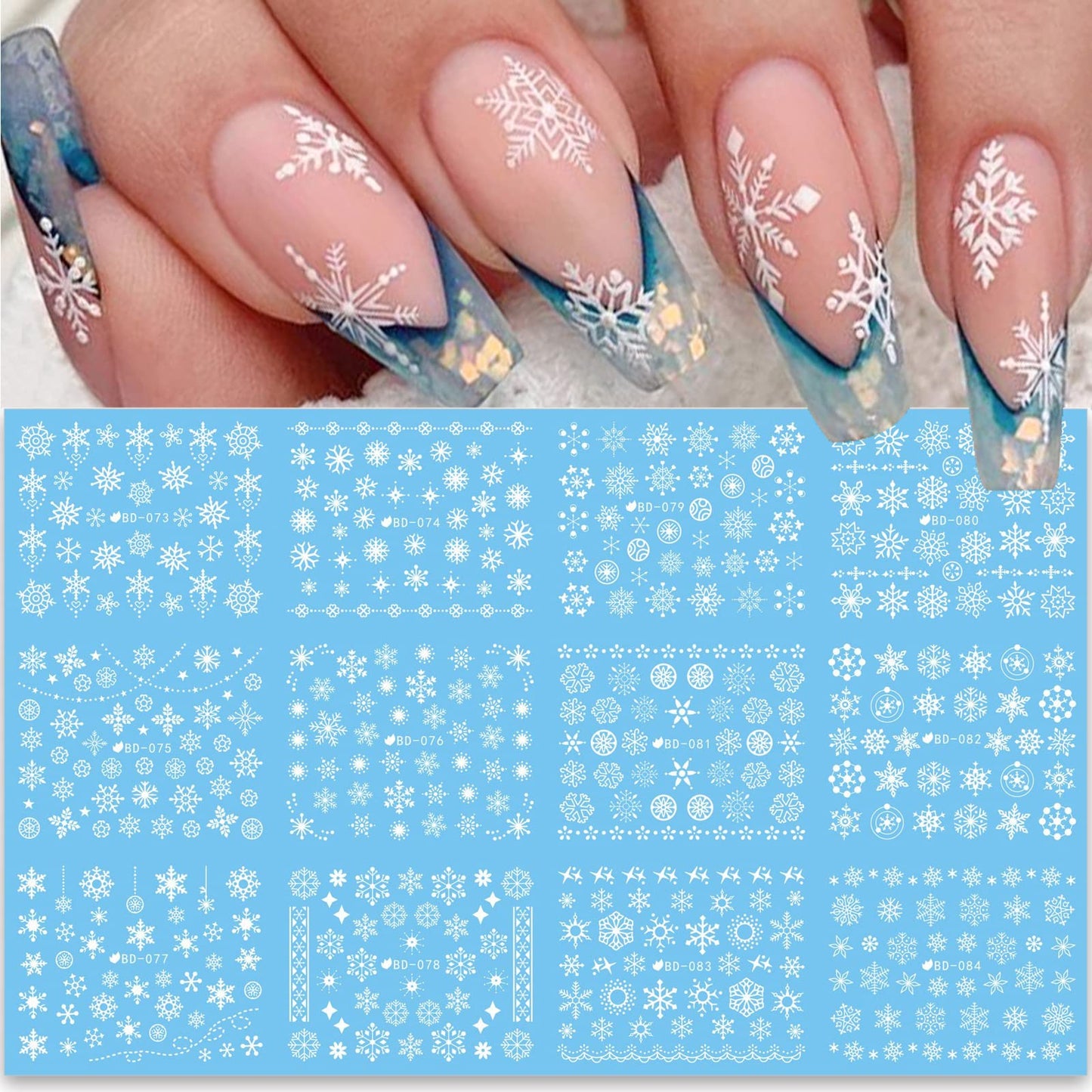 24 Sheets Christmas Nail Stickers Snowflake Nail Art Water Decals Transfer Nail Supplies Snowflake Angel Bell Elk Design Nail Tattoo Stickers