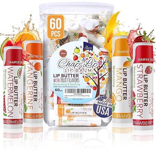 CHAP-LIP Original Lip Balm Hydrating Bulk Chap Stick with Fruit Flavors, Coconut Oil, and Cocoa Butter - Christmas Gift Stocking Stuffers Lip Therapy